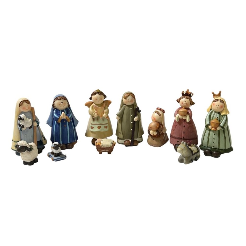 Christmas Nativity Set 11-Piece Hand Painted Resin 4" Tall Children's Unbranded